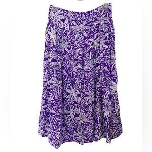 Vintage By Krush Purple & White Tropical Palm Trees Rayon Pull On Midi S…